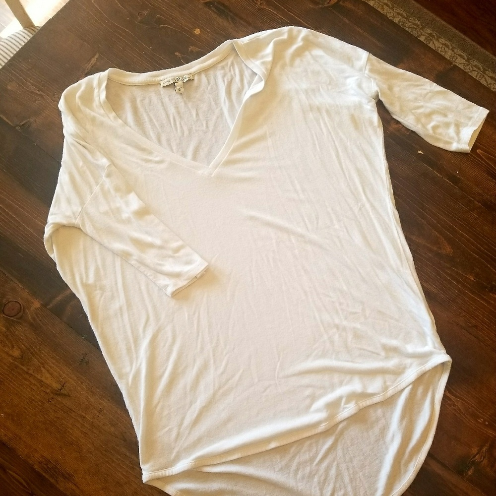 White 3/4 express oversized high low cotton top
